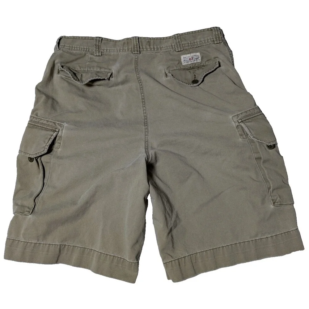 VTG POLO RALPH LAUREN Men 36 Khaki Cotton Wellworn‎ Cargo Shorts